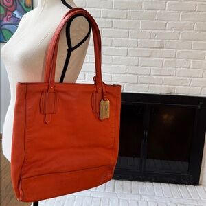 VTG Lauren Ralph Lauren Pebble Grain Bag with Luggage Tag - orange